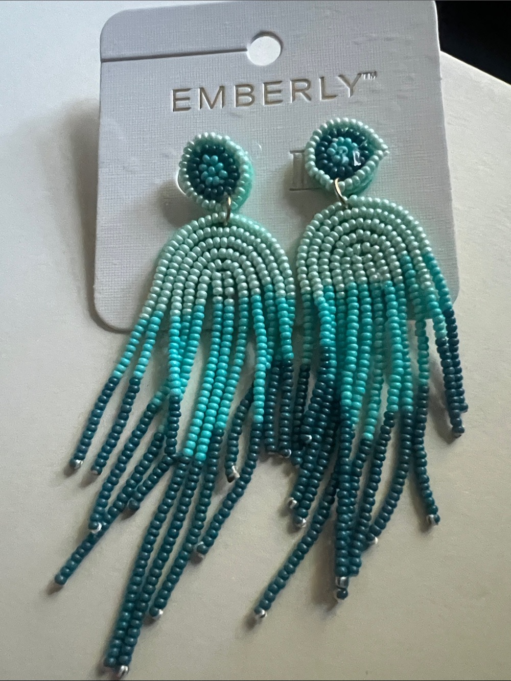 Emberly Ombre Turquoise Beaded Fringe Earrings